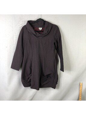 Niche Dress Womens XS Black Geometric Cowl Neck Sweater Shift Pockets 3/4 Sleeve
